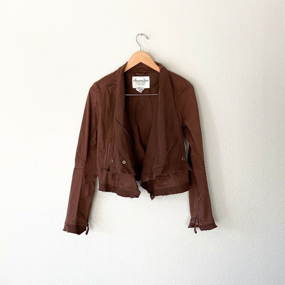 American Rag Burgundy Brown Frayed Hem Waterfall